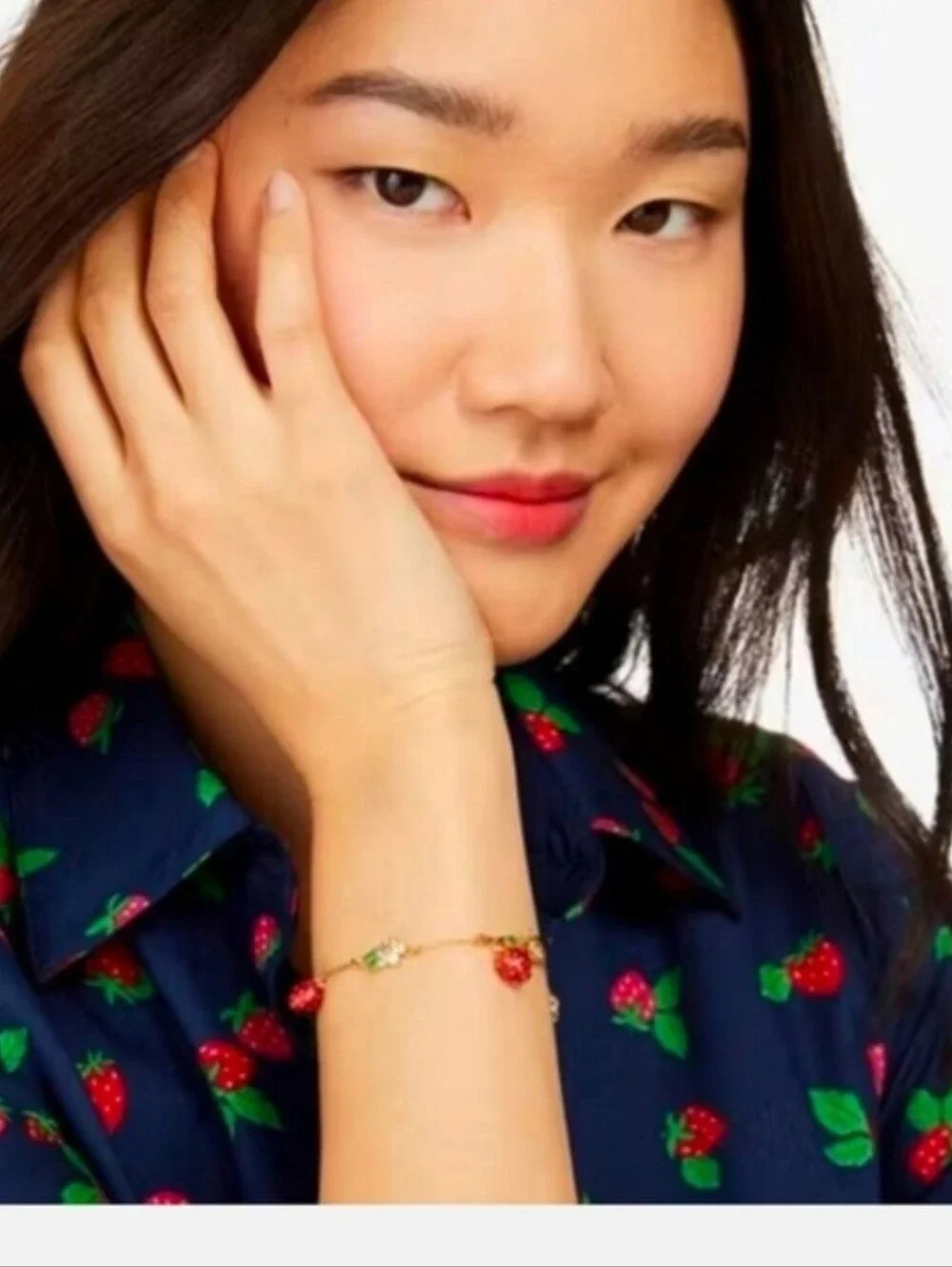 kate spade Gold-Tone Strawberry Charm Bracelet with Red and Green Accents - Picture 5 of 8
